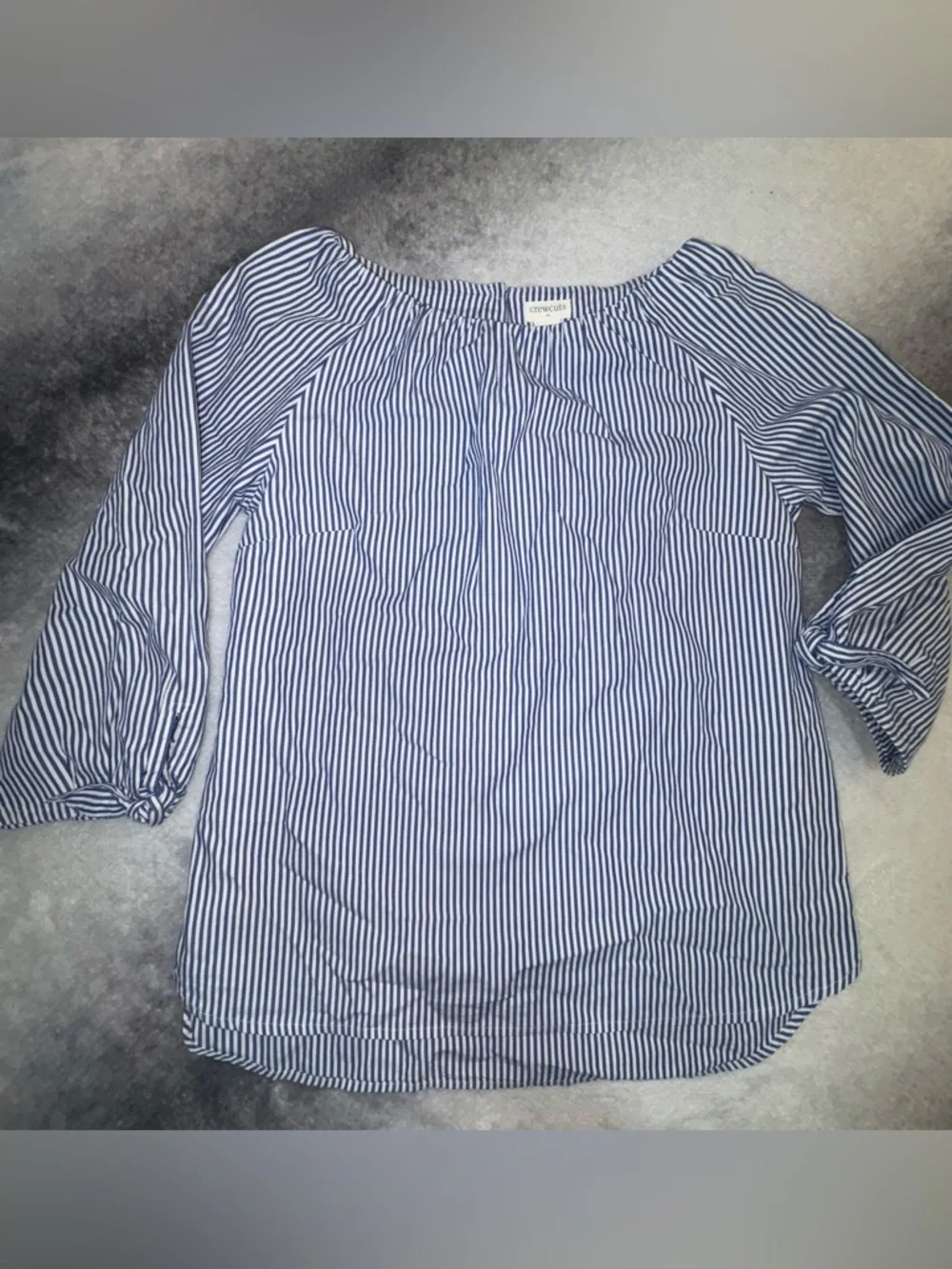 (A1) Crewcuts J.Crew Girls Blue‎ & White Striped Tie-Sleeve Blouse Top Size 12